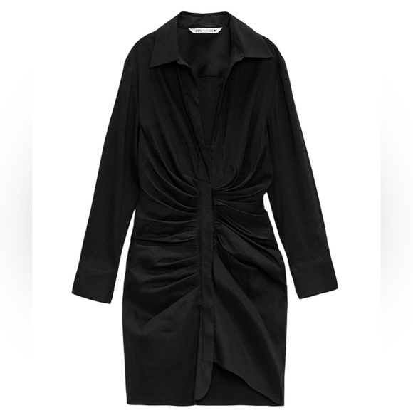 Zara Elegant Black Ruched Dress - Picture 1 of 2